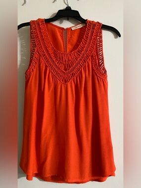 Pomelo Red Crochet Yoke Sleeveless Blouse